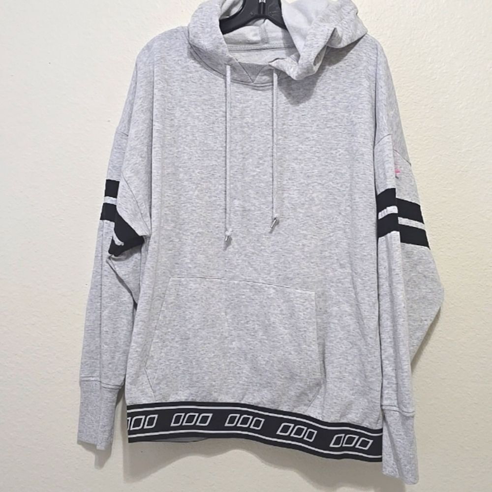 Lorna Jane Gray and Black Hooded Sweatshirt with Sporty Stripes M